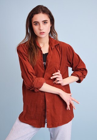 90'S MINIMALIST CORDUROY RED OVERSIZED SHIRT TOP