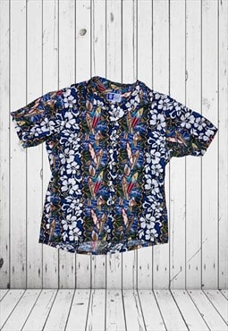 Vintage large blue hawaiian festival shirt