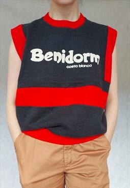 Vintage Benidorm Vest, Red Sleeveless Vest, Sleeveless Top