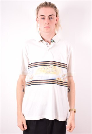 TOMMY HILFIGER MENS VINTAGE POLO SHIRT MEDIUM WHITE 90S
