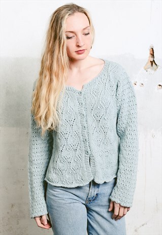 VINTAGE 80S LIGHT BLUE KNIT CARDIGAN