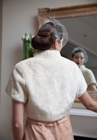 WEDDING BOLERO CUTE LITTLE VINTAGE STYLE, FAKE FUR COVER-UP.