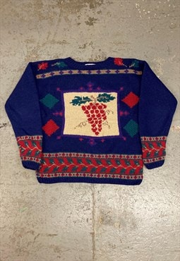 Vintage Abstract Knitted Jumper Cottagecore Patterned Grape