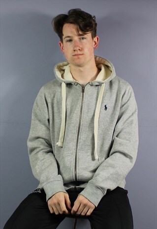 VINTAGE POLO RALPH LAUREN HOODIE IN GREY WITH EMBROIDERED LO