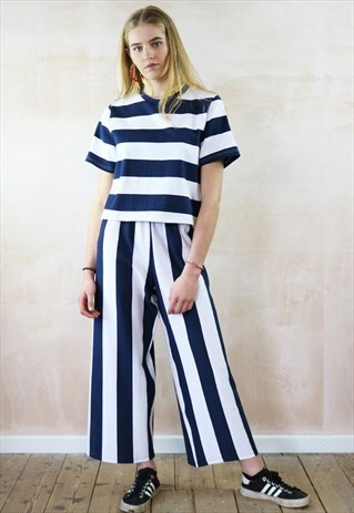 BLUE N WHITE STRIPED CROP PANTS & BOX TOP CO-ORDINATES