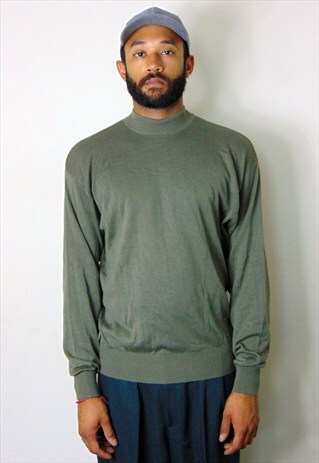 90S MINIMALIST LUXURY SILK BLEND GREEN MOCK NECK SWEATER