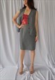Vintage 90s button up vest & mini skirt set grey pinstripe