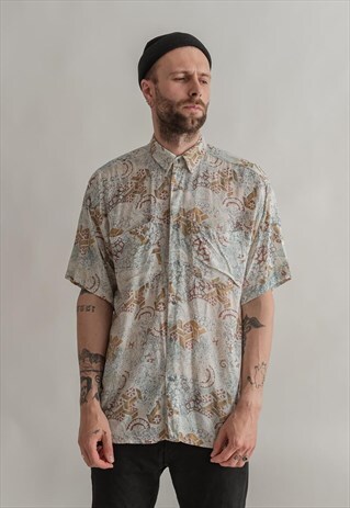 VINTAGE 70S FESTIVAL SHORT SLEEVE SHIRT IN BOHO PATTERN