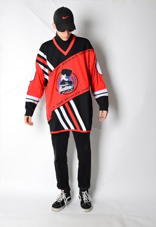 VINTAGE 90S RED BLACK ROLLER HOCKEY JERSEY