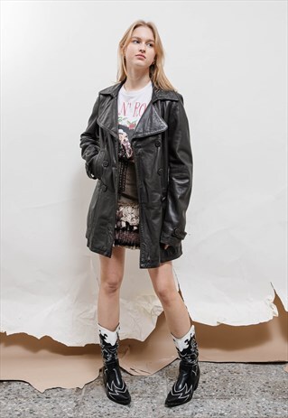 VINTAGE MID LENGTH DOUBLE BREASTED CHOCOLATE BROWN JACKET S