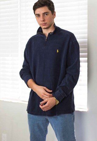 VINTAGE POLO RALPH LAUREN 1/4 ZIP JUMPER LOGO 90S XL 21.7