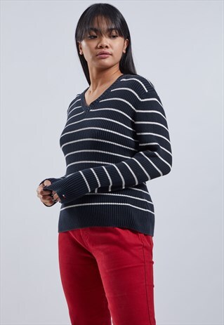 VINTAGE TOMMY HILFIGER V-NECK RIBBED JUMPER