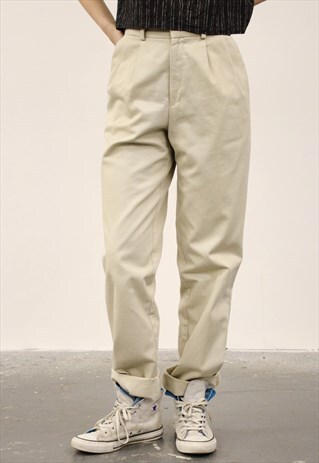 VINTAGE 1980S DOCKERS BEIGE HIGH-WAISTED TROUSER