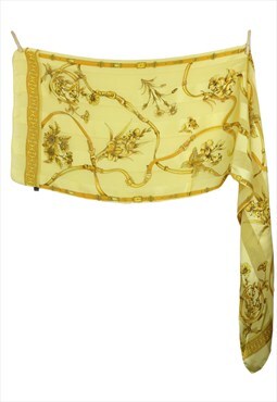 Vintage 80s Scarf Avant-Garde Chic Gold Yellow Floral Shawl