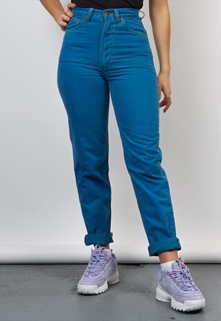 VINTAGE 80'S DEEP BLUE CONTRAST STITCH JEANS