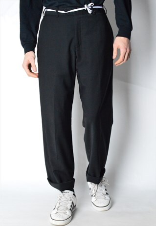 VINTAGE 90S BLACK MINIMALIST WOOL BLEND PANTS