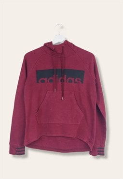 Vintage Adidas Sweatshirt Hoodie Black Logo in Burgundy XS