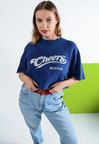 VINTAGE CROPPED SWEATSHIRT 'CHEERS' PRINT