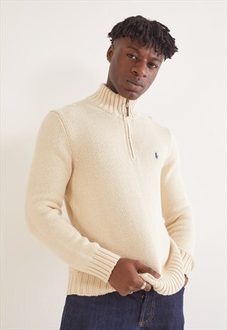 VINTAGE RALPH LAUREN 1/4 ZIP KNITTED JUMPER CREAM