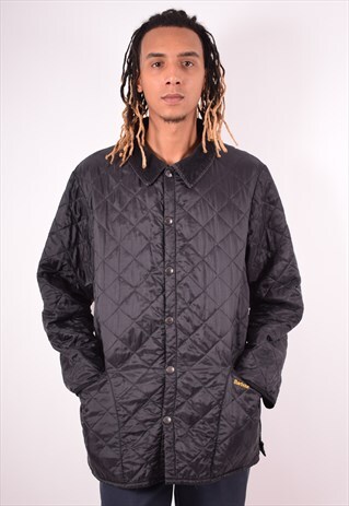 BARBOUR MENS VINTAGE QUILTED JACKET XL BLACK 90S