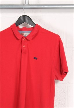 Vintage Levi's Polo Shirt in Red Short Sleeve Tee Medium