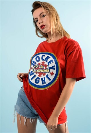 VINTAGE RED CANADIAN HOCKEY TEE SHIRT