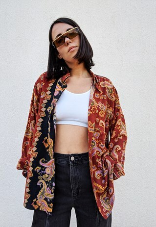 VINTAGE PATTERNED OVERSIZED LONG SLEEVES SHIRT