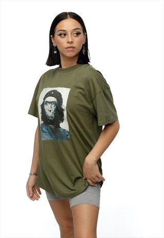 CREW NECK CHE PAINTING SHORT SLEEVE T-SHIRT OLIVE GREEN