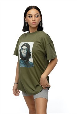 Crew neck Che  painting short sleeve T-shirt  olive green