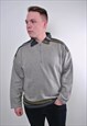 ABSTRACT EMBROIDERY COLLARED GRAY ZIPPED UP SWEATSHIRT