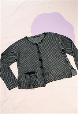 Vintage Cardigan Y2K Ribbed Grey Knit Jumper