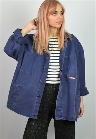 VINTAGE DARK BLUE DENIM FRENCH CHORE SHIRT / JACKET