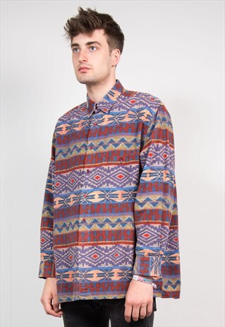 VINTAGE 90'S BRIGHT AZTEC PATTERN FLANNEL SHIRT
