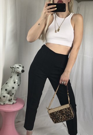 VINTAGE 1980S BLACK HIGHWAISTED SUIT TAPERED TROUSERS