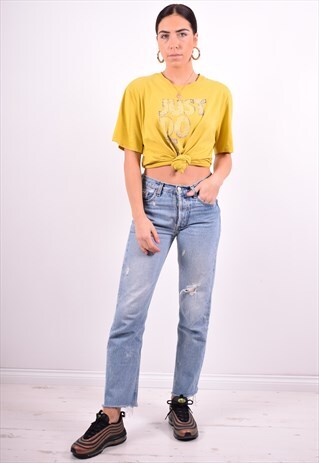 NIKE WOMENS VINTAGE T-SHIRT TOP LARGE YELLOW 90'S
