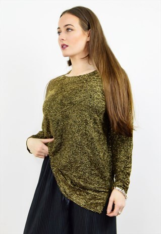 VINTAGE 90S BLACK AND GOLD LUREX STRIPED TOP