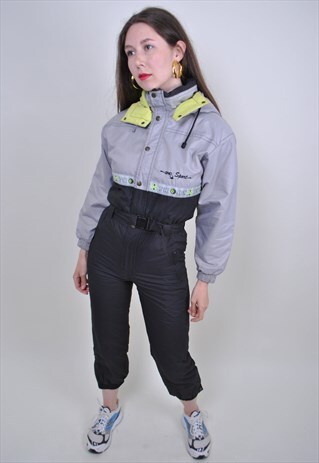 80S MULTICOLOR SKI SUIT, GREY VINTAGE WINTER SPORT SUIT
