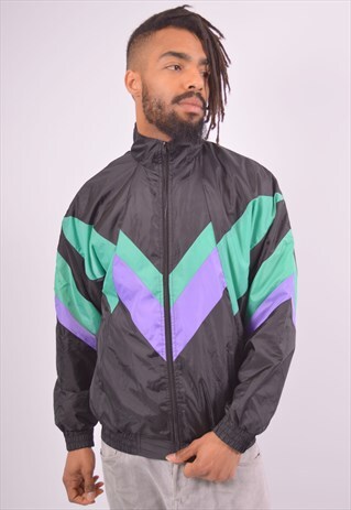 VINTAGE TRACKSUIT TOP JACKET BLACK