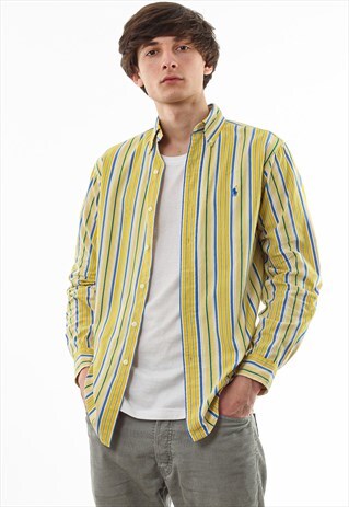VINTAGE POLO RALPH LAUREN 90S YELLOW STRIPED LONG SLEEVE