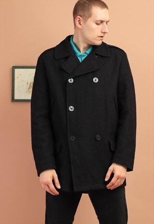 VINTAGE NAUTICA WOOL COAT BLACK