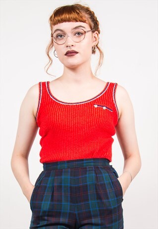 VINTAGE 70'S RED RIBBED KNITTED VEST TOP