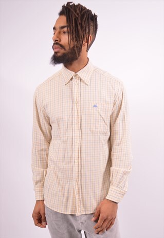 KAPPA MENS VINTAGE SHIRT MEDIUM YELLOW CHECK 90S