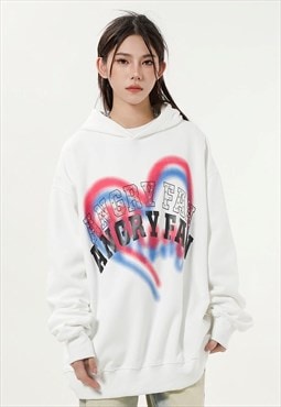 Heart print hoodie angry slogan pullover embellished jumper