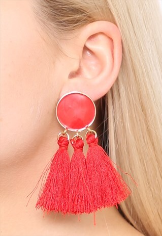 RED TASSEL FRINGE EARRINGS