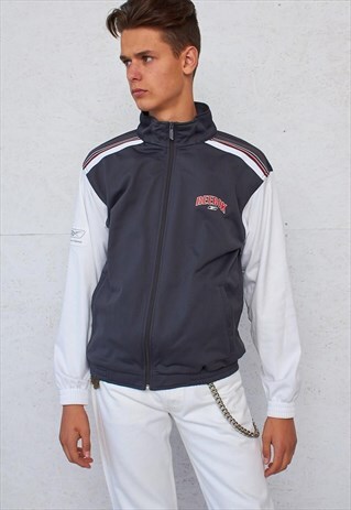 VINTAGE GREY WHITE REEBOK TRACK JACKET