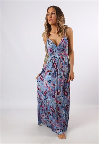 DRESS PATTERNED PAISLEY PRINT VINTAGE LONG UK 10 (CG3O)