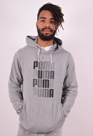 PUMA MENS VINTAGE HOODIE JUMPER MEDIUM GREY 90S