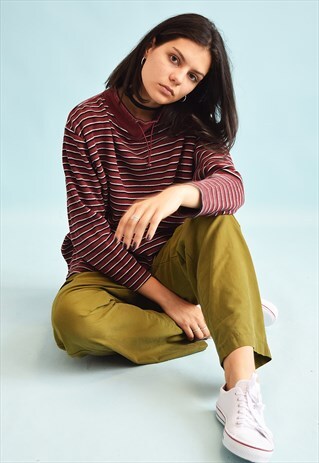 90'S RETRO STRIPED PATTERN KNIT OVERSIZED JUMPER
