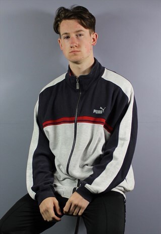 VINTAGE PUMA ZIP SWEATSHIRT IN GREY WITH EMBROIDERED LOGO AN