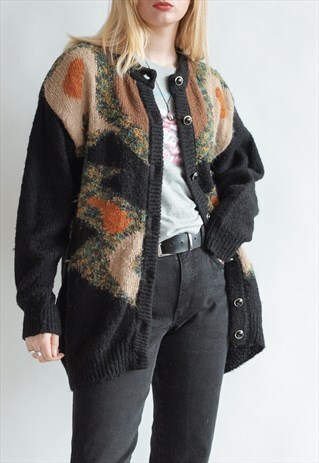 VINTAGE 70S LONG FLORAL GRAMMAS CARDIGAN IN WOOL
